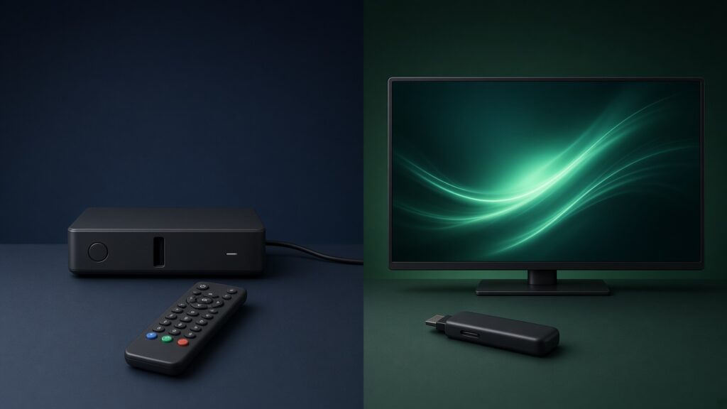 Cable box versus modern streaming stick comparison visual