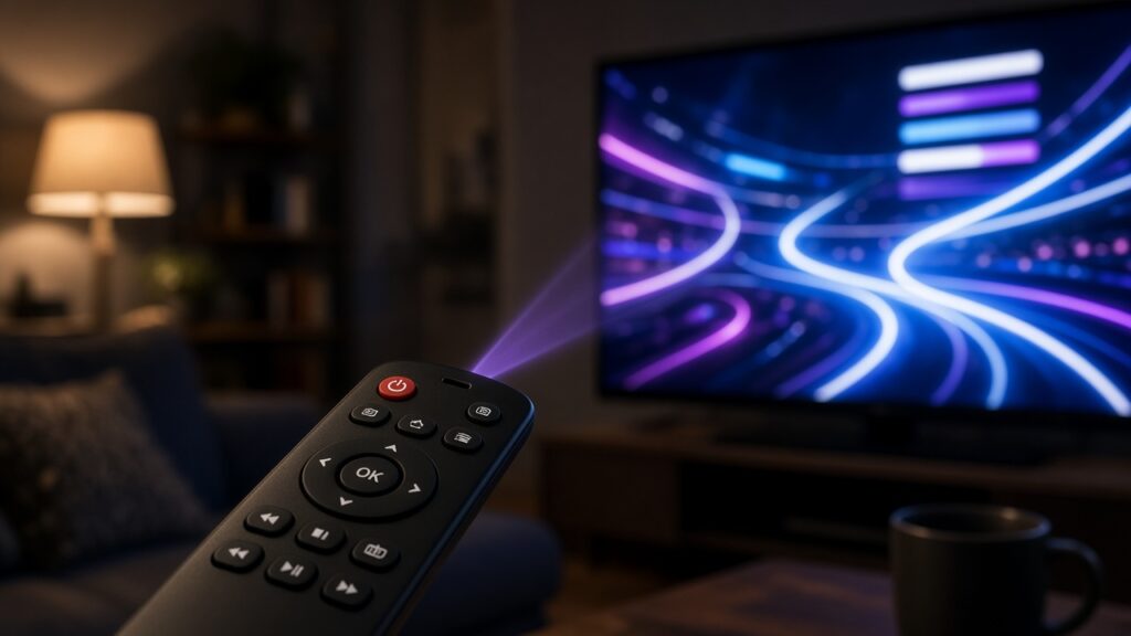 TV remote and 4K television illustrating IPTV streaming quality